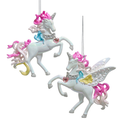 Iridescent Unicorn Ornaments, 2 Assorted  