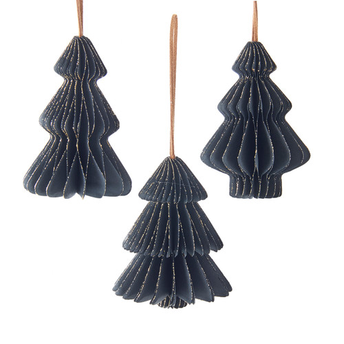 Paper Gold Glittered Christmas Tree Ornaments, 3 Assorted 