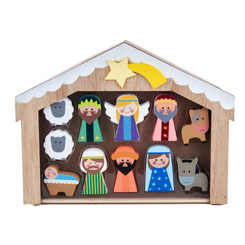 8" Children's Nativity With Stable, 11-Pieces