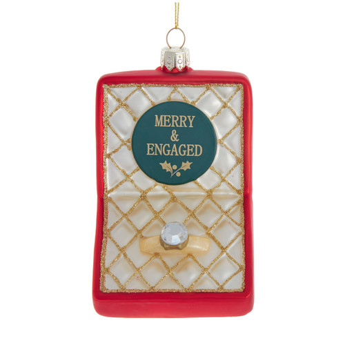 Glass "Merry & Engaged" Ring Box Ornament
