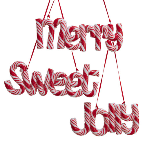 Candy Cane Letter Word Ornaments, 3 Assorted
