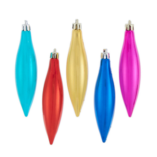 Shatterproof Colorful Drop With Silver String Ornaments, 5 Assorted