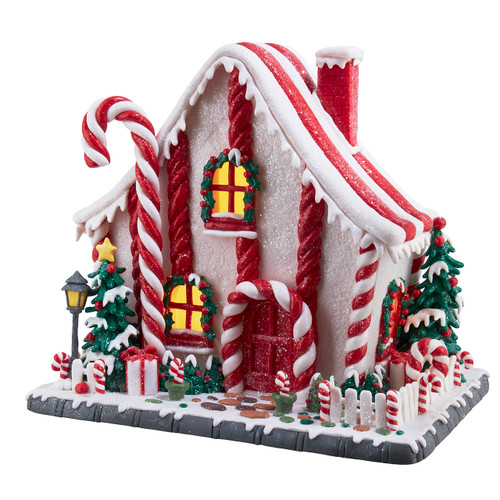 10.5" Battery Operated LED Candy Cane Lane House 
