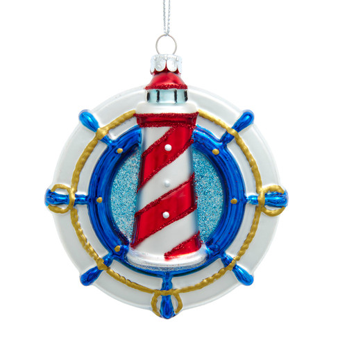 Noble Gems™ Glass Lighthouse On Ship Wheel Ornament