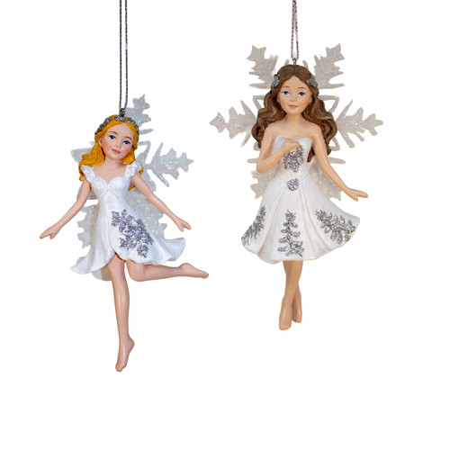 Silver & White Fairy With Snowflake Wings Ornaments, 2 Assorted