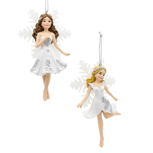 Silver & White Fairy With Snowflake Wings Ornaments, 2 Assorted