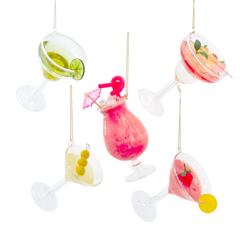 Glass Cocktail Ornaments, 5 Assorted