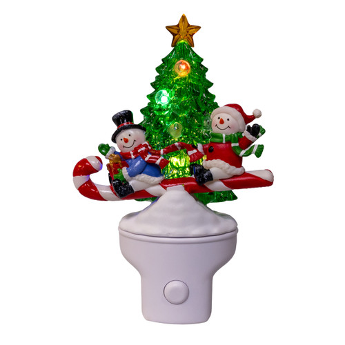 Christmas Tree With Snowmen and Moving Candy Cane LED Night Light