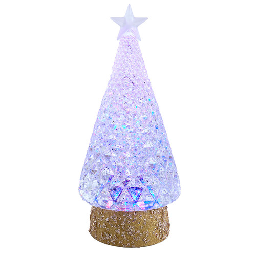 10" Battery Operated RGB LED Tree With Star & Spinning Glitter Water Lantern