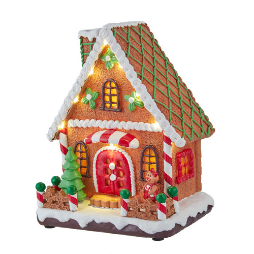 7.1" Battery Operated LED Gingerbread House With Girl & Tree Table Piece
