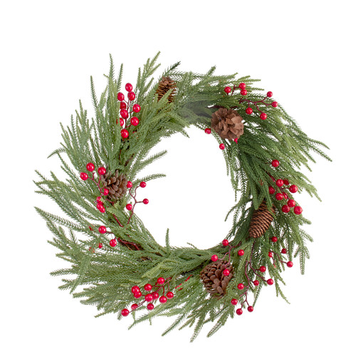 22" Red Berries & Pinecone Wreath 