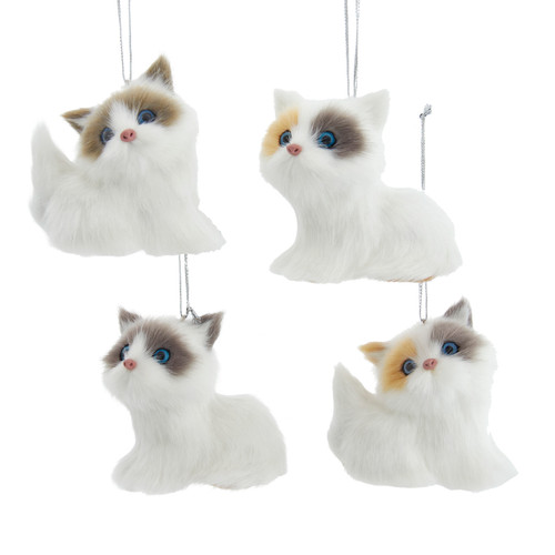 Furry Cat With Orange & Gray Markings Ornaments, 2 Assorted