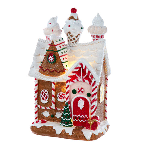 10" Battery Operated Red, White & Green Gingerbread House 