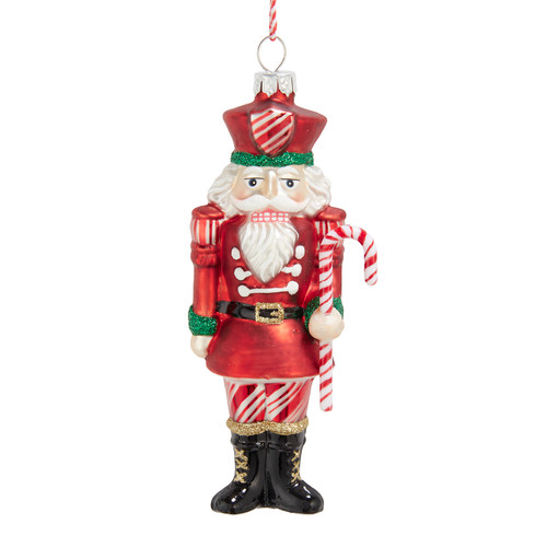 5.75" Glass Nutcracker Holding Candy Cane Ornament