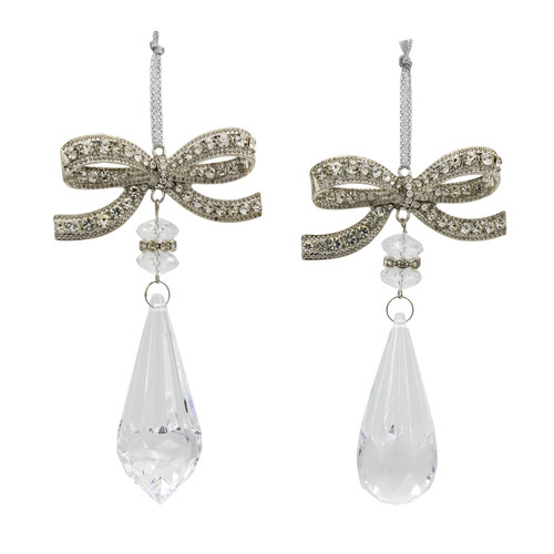 Bow With Clear Drop Ornaments, 2 Assorted