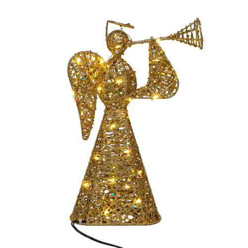 12" Warm White Twinkle LED Gold Angel Treetop