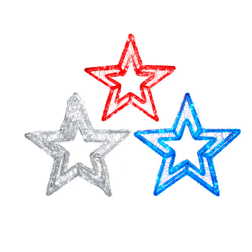 16" 720L Red, Blue & Cool White Star Fairy Light Set, 3-Pieces