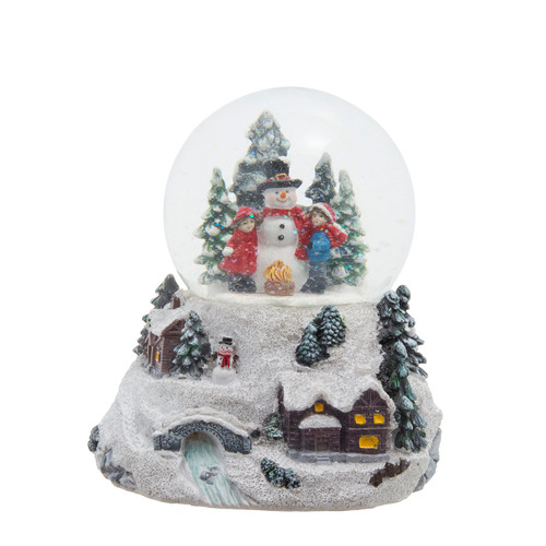 100MM Battery Operated Musical Snowman With House & Tree Snow Globe