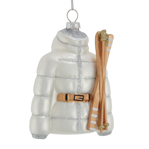 Glass White Ski Jacket Ornament