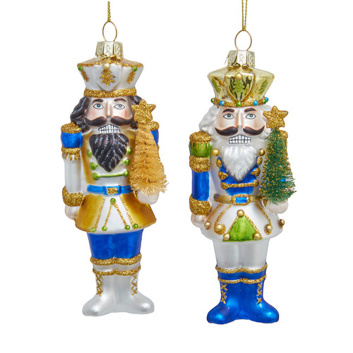 Glass Blue, Green & Gold Nutcracker Ornaments, 2 Assorted