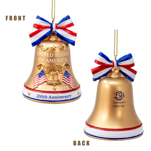 America 250th Anniversary Liberty Bell With Red, White & Blue Bow Ornament