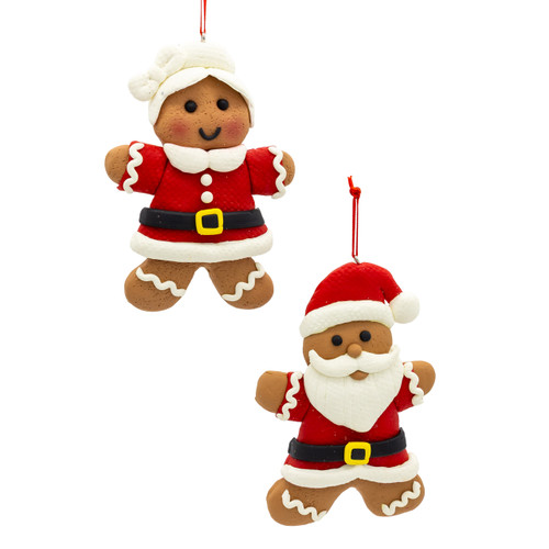 Gingerbread Santa & Mrs. Claus Ornaments, 2 Assorted