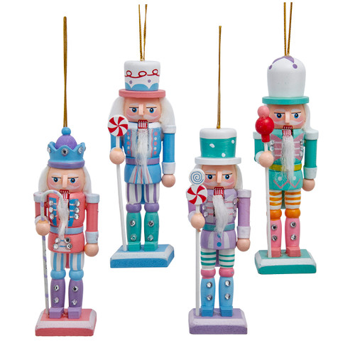 7.09" Blue, Pink, Purple & Green Nutcracker Ornaments, 4 Assorted  