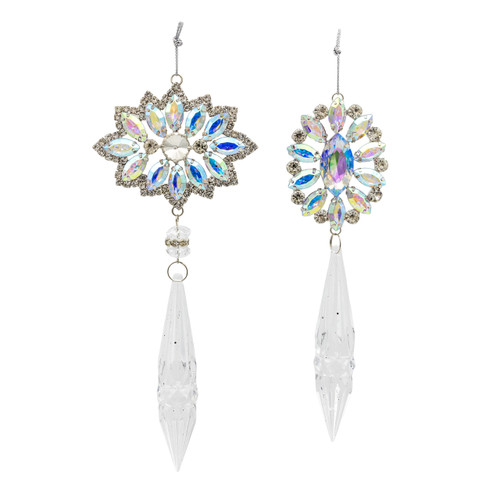 Iridescent & Silver Drop Ornaments, 2 Assorted