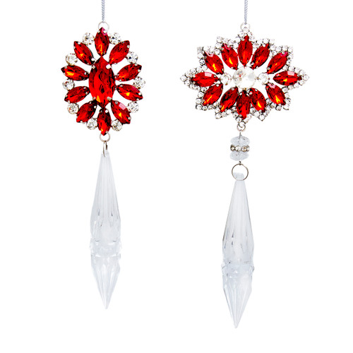Red & Silver Drop Ornaments, 2 Assorted