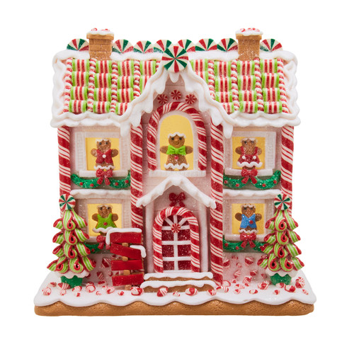 10" Battery Operated LED Lighted Gingerbread House With Men & Trees Table Piece
