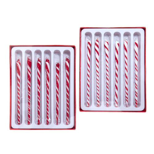 Glass 6-Piece Red & White Twist Icicle Ornaments, 2 Assorted Boxes