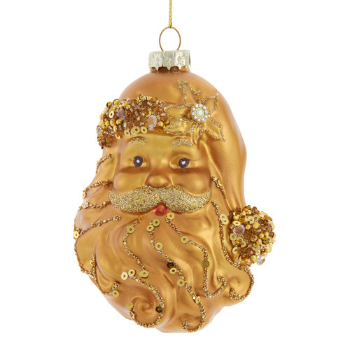 Glass Gold Santa Head Ornament