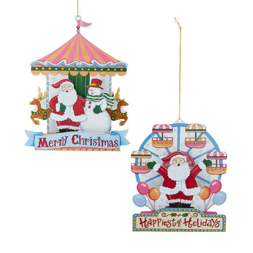 Santa & Snowman 3-Layer Carousel & Ferris Wheel With Sayings Ornaments, 2 Assorted 