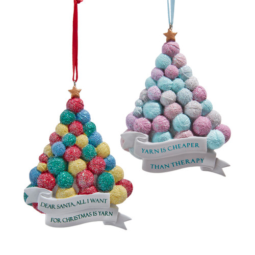 Multicolor Yarn Tree With Sayings Ornaments, 2 Assorted