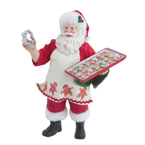 10.5" Fabriché™ Gingerbread Chef Santa Holding Tray Of Decorated Gingerbread