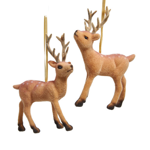 Flocked Reindeer Ornaments, 2 Assorted