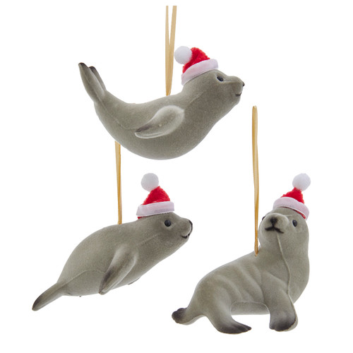 Seal With Santa Hat Ornaments, 3 Assorted