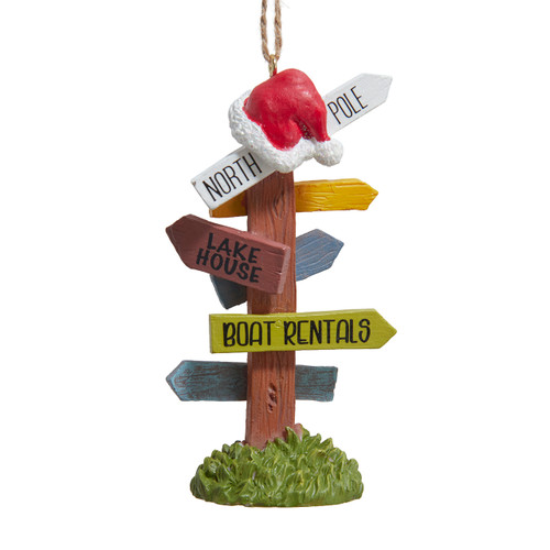Lakeside Road Sign With Santa Hat  Ornament