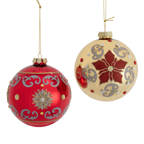 Glass Holiday Diamonds With Decal Ball Ornaments, 2 Assorted