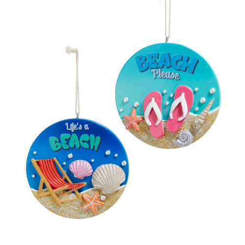 Beach Disc With Saying Ornaments, 2 Assorted