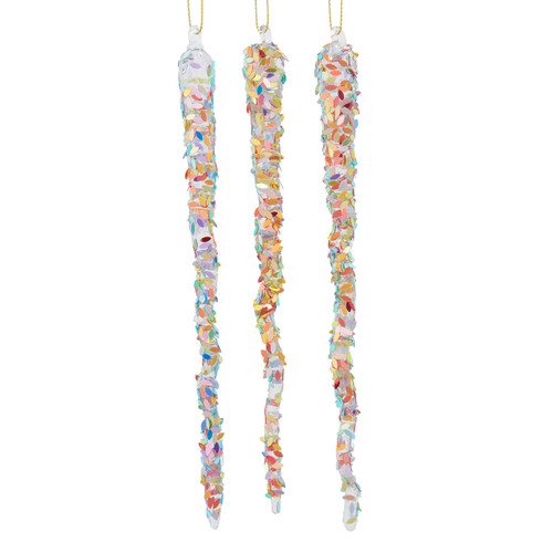 Glass Multicolor Sequin Icicles, 3-Piece Set