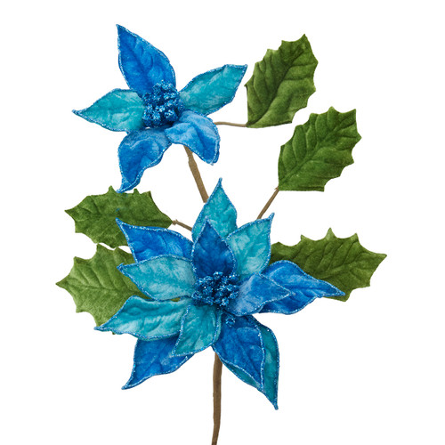 Blue & Teal Holly & Poinsettia Pick 