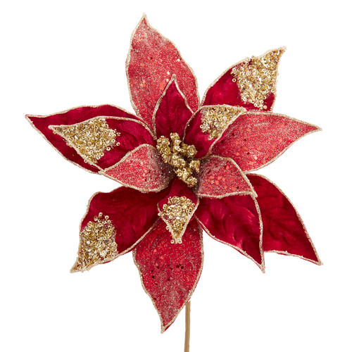 Dark Red & Gold Poinsettia Pick 
