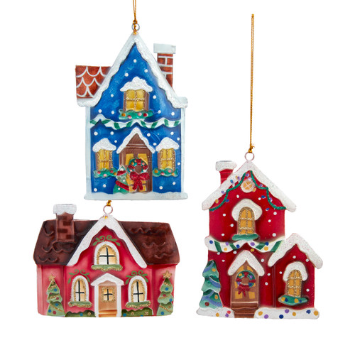 Tin House Ornaments, 3 Assorted