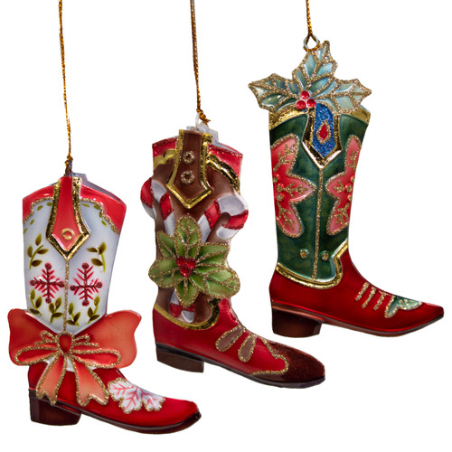 Tin Cowboy Boots Ornaments, 2 Assorted 