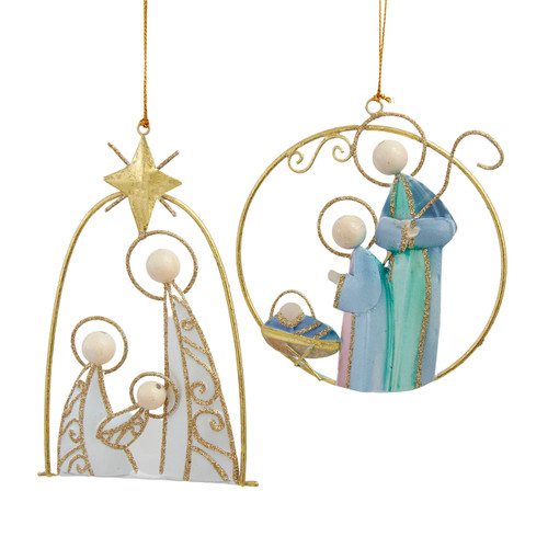 Tin Holy Family Ornaments, 2 Assorted