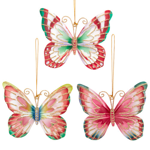 Tin Butterfly Ornaments, 3 Assorted