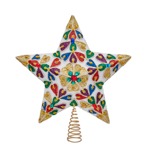 13.5" Multicolor 5-Point Star With Gold Accents Treetop