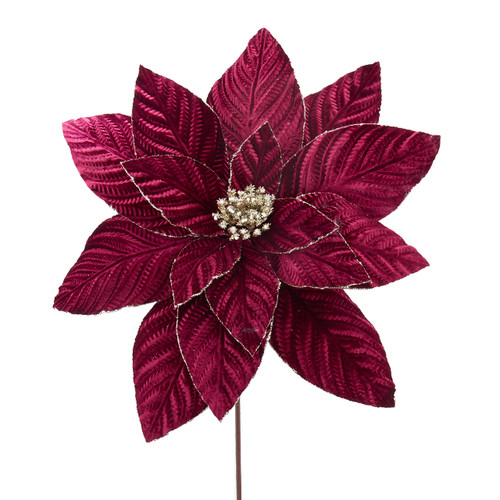Ruby Red Velvet Poinsettia Stem