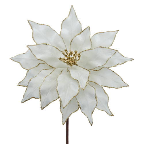 Gold Glittered Cream Velvet Poinsettia Stem